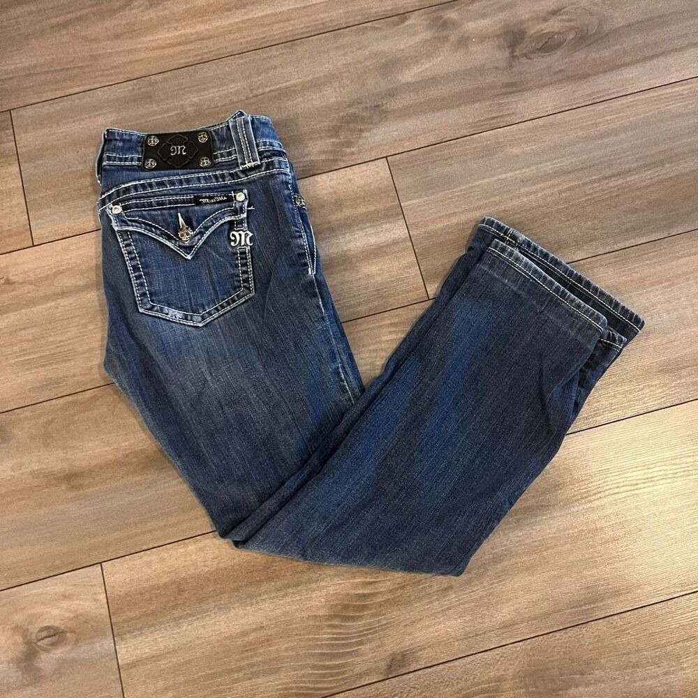 Miss Me JP4009-2 Bootcut Jeans Womens 30 Dark Wash Distressed Bin G-41